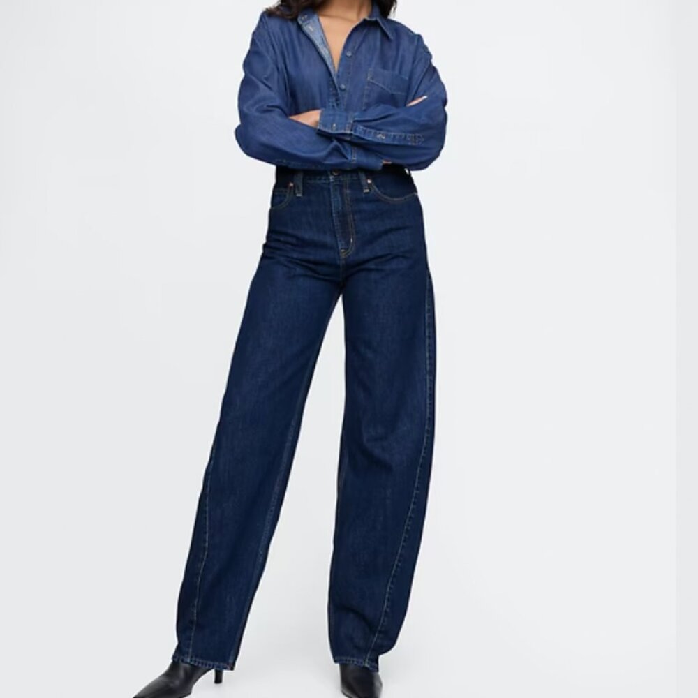 Gap High Rise Barrel Jeans - Dark Rinse